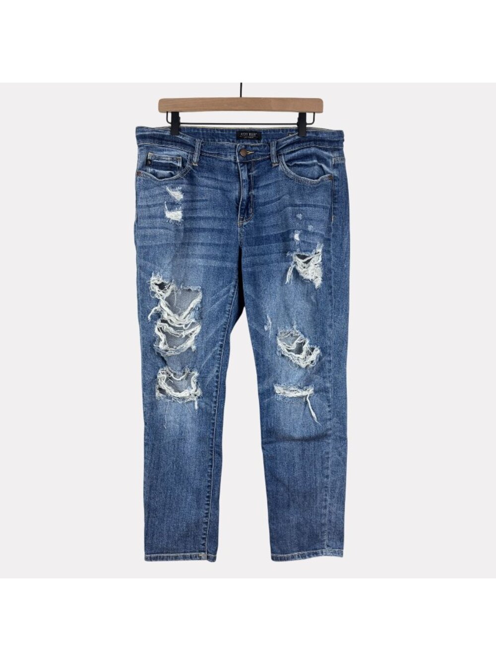 Judy Blue Boyfriend Fit Distressed Jeans Womens 15/32 Medium Wash Five Pocket